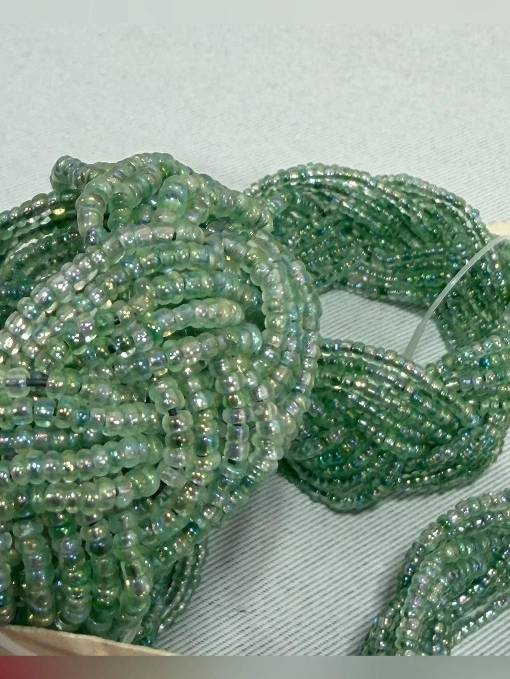Vintage Napkin Rings Light    Greens Beaded Tiny Seed Service Merchandise 8 Pcs